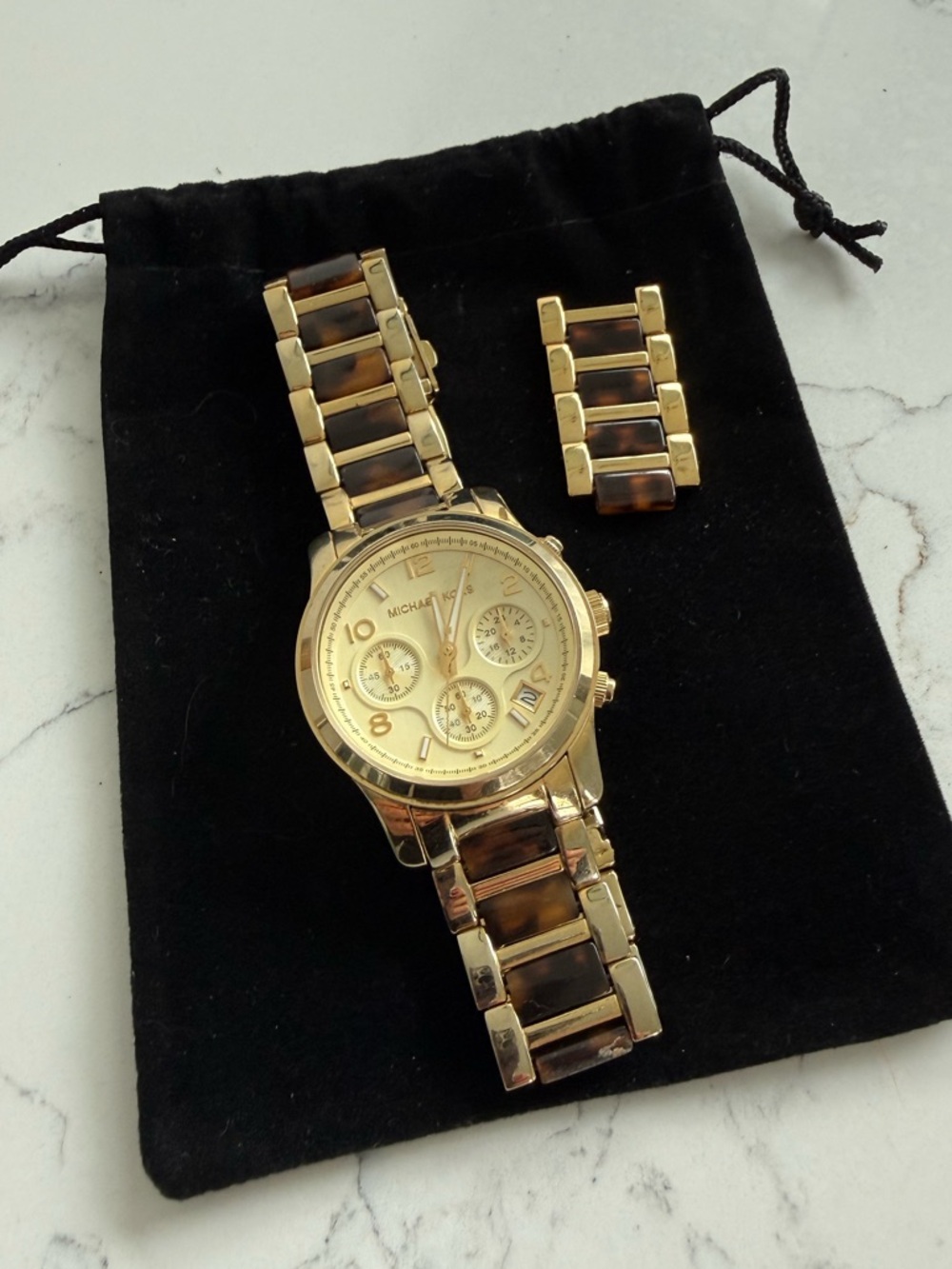 Michael Kors Gold and Tortoiseshell Link Chronograph Watch